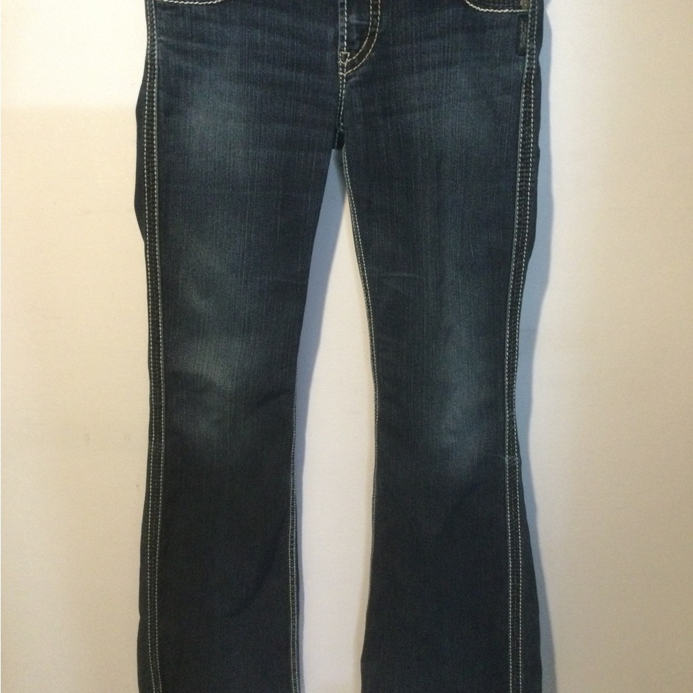 SILVER WOMENS BOOTCUT FRANCES 22” LOW RISE JEANS     Tag 27” x 33”  Actual 30x32